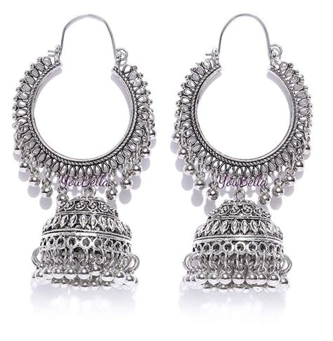 Afghani Kashmiri Jhumka Oxidized Silver Earrings Fancy Party Wear