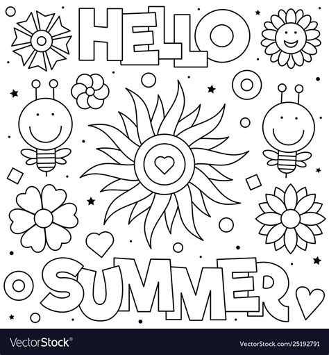 Hello summer coloring page Royalty Free Vector Image