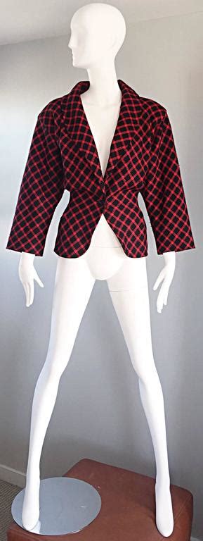 Emanuel Ungaro Vintage 1980s Does 1940s Red And Black Plaid Wasp Waist