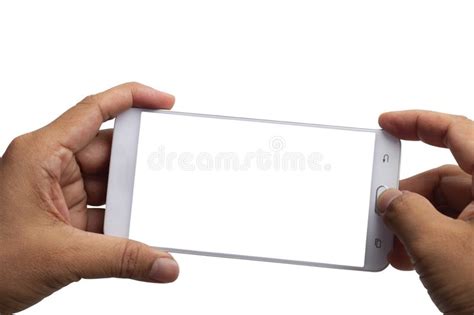Hand Holding Mobile Phone Mock Up Blank Screen Isolated On White