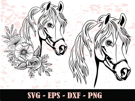 Elegant Horse Svg Horse With Flowers Svg Horse Cut File Etsy