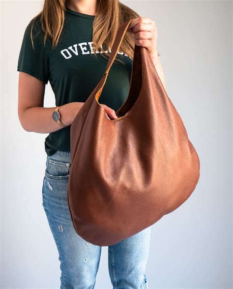 Leather Hobo Bag Brown Oversize Shoulder Bag Everyday Leather Purse