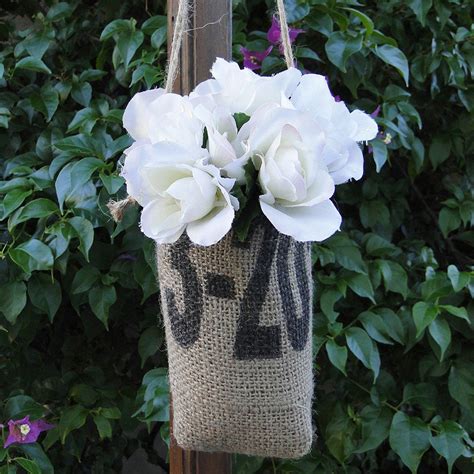 Hanging Flower Vase Plant Basket Bag Pouch Repurposed Burlap