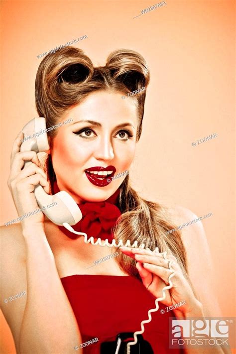 Pin Up Girl Talking On Retro Telephone Stock Photo Picture And