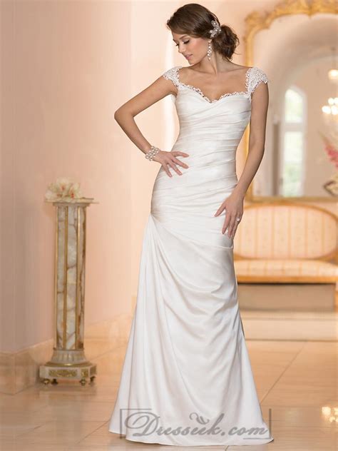 Classic Illusion Cap Sleeves Sweetheart Ruched Bodice Wedding Dresses