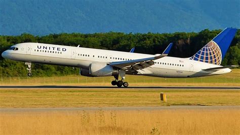 Fullhd United Boeing 757 200wl Landing And Takeoff At Genevagvalsgg