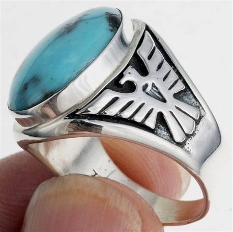 Mens Turquoise Ring Silver Eagle Best Seller Sizes To Etsy In
