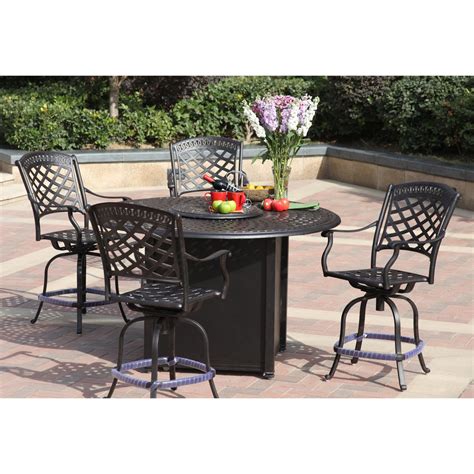 Outdoor Bar Height Dining Table With Fire Pit 7 Piece Fire Pit Patio