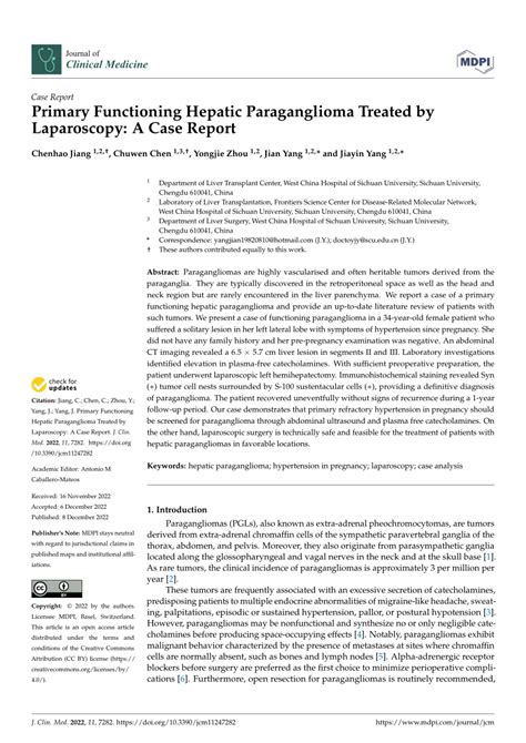 Pdf Primary Functioning Hepatic Paraganglioma Treated By Laparoscopy