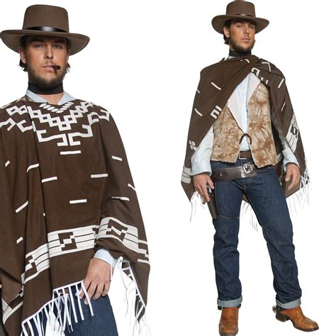Mens Poncho Cowboy Fancy Dress Costume Western Wild West Cow Boy