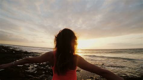 Woman Admiring Sunset On Beach Watching Stock Footage Sbv 313238680