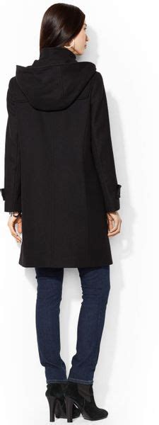Lauren Ralph Lauren Wool Cashmere Blend Hooded Toggle Front Walker Coat