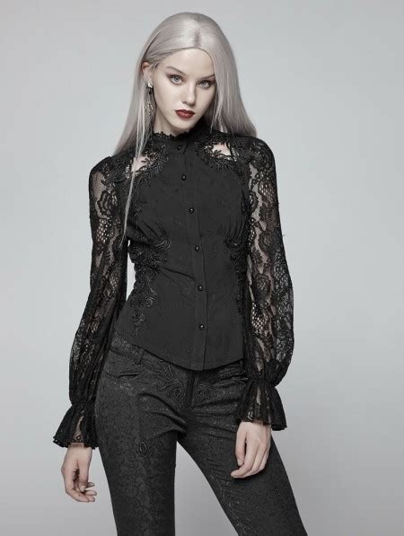 punk rave black gorgeous gothic lace long sleeve shirt for women lace long sleeve shirt