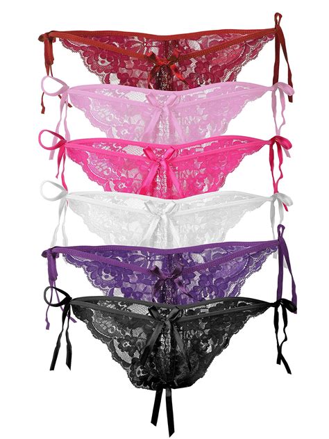 Bawdy 6 Pack Of Women S Sexy Lace Low Rise Panties Lingerie Crotchless Underwear