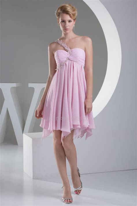 A Line Short Mini One Shoulder Chiffon Short Pink Bridesmaid Dresses Maternity Dresses 02010315