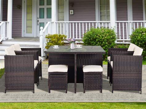 Outdoor Patio Furniture Sets, 9-piece Outdoor Wicker Conversation Set