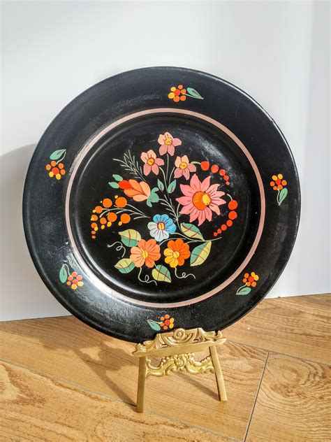 Vintage Ceramic Toleware Hand Painted Floral Plate Etsy