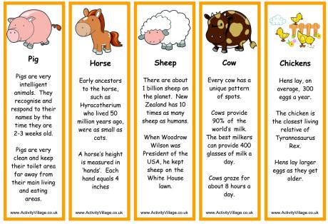 Ready for an adventure, gang? Farm Animal Bookmarks - Facts