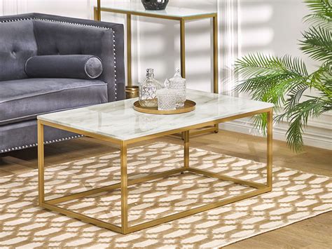 Coffee Table White Marble Effect With Gold Delano Uk