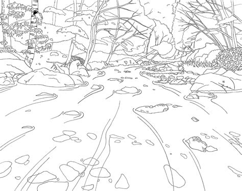 Stream In The Forest Printable Adult Coloring Page Forest Etsy