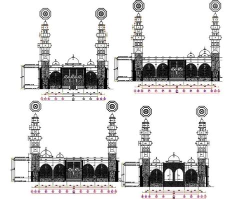 Elevation Drawings Details Of Mosque Building Dwg Autocad Software File