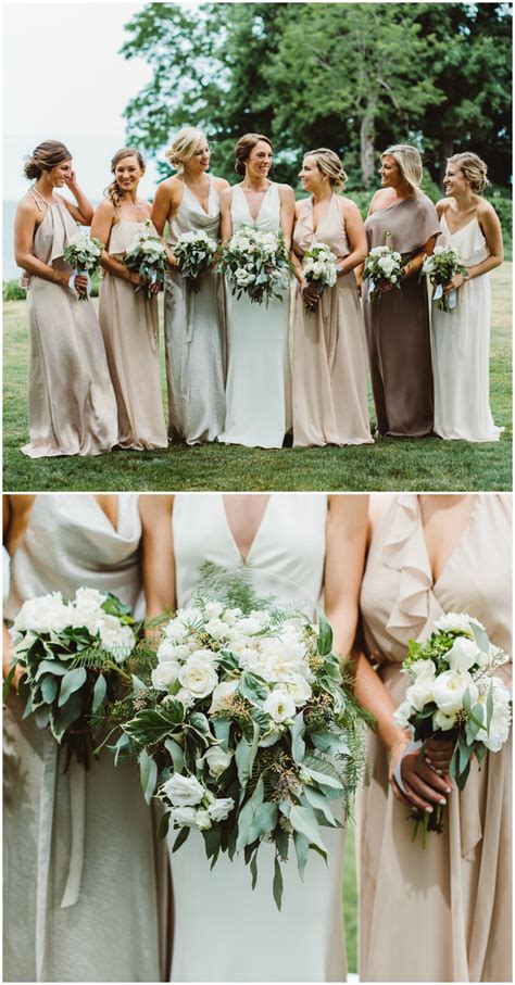 Bridesmaid Fashion Mismatched Silk Gowns Neutral Palette Blush Col