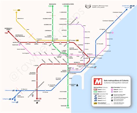 Fantasy Urban Transit Map For The City Of Catania In Sicily Including
