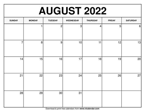 Printable August Calendar 2022 With Holidays Images