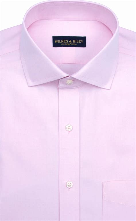 Slim Fit Pink Solid English Spread Collar Non Iron Mens Dress Shirt