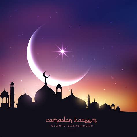 Mosque Silhouette In Night Sky With Crescent Moon And Star Download
