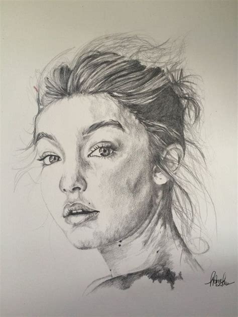 Gigi Hadid Print Pencil Drawing By Mnowakillustrations On Etsy