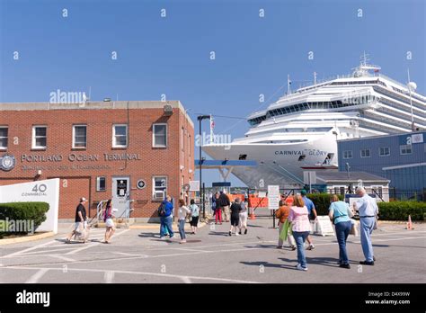 Passengers Of A Cruise Ship Harbored In Portland Maine Returning Aboard After A Stopover Stock