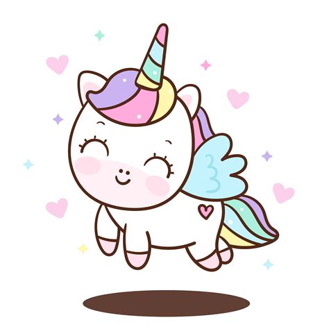 Cute Unicorn Cartoon Little Pony Angel Pastel Color Illustration