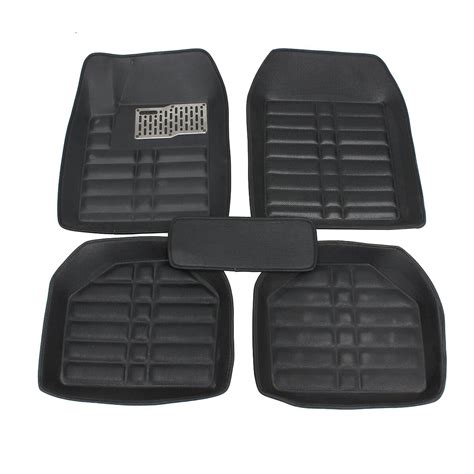 5pcs Black Leather Universal Auto Car Floor Mats Front Rear Liner