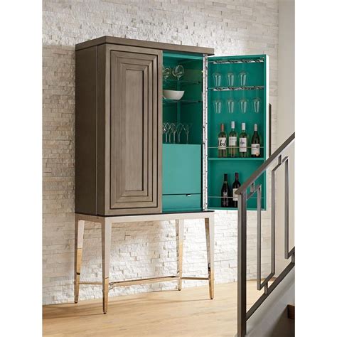 Lexington Cheval Modern Classic Platinum Legs Wooden Bar Cabinet Tall