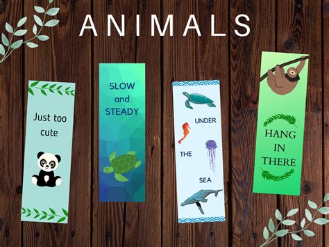 Animal Bookmarks Printable Set Of 4 Kids Cute Fun Etsy