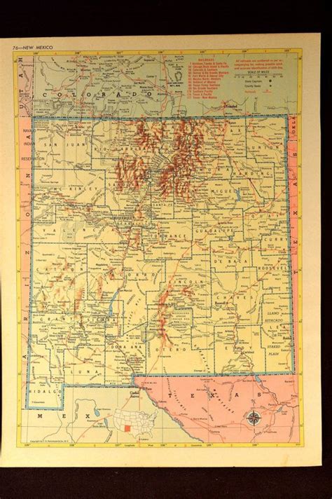 New Mexico Map Of New Mexico Wall Art Decor Vintage 1950s Etsy New