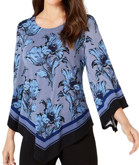 Alfani Tops & Blouses - Womens Blouse Large Point Hem Striped Floral Print L - Walmart.com ...