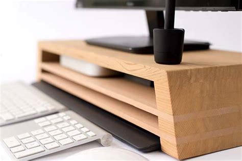 The Handmade Wooden Monitor Stand With Three Storage Areas For Mac Mini