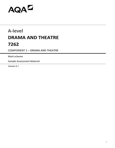 A Level Drama Specimen Mark Scheme Component 1