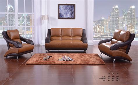 Classic Unique Modern Vance Bonded Leather Two Tone Brown 3pc Sofa Set Sofa Loveseat Chair