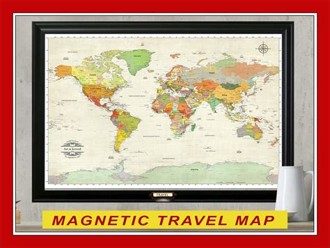 Magnetic Travel Map Personalized Map 24x36 World Travel Map