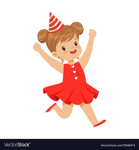 Happy Smiling Baby Girl Wearing A Red Dress And Vector Image