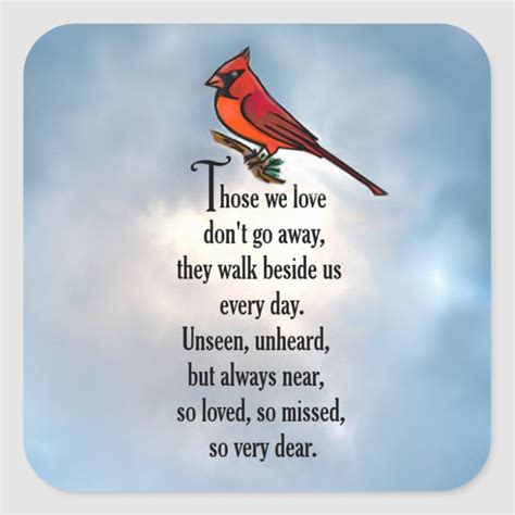 Cardinal So Loved Poem Square Sticker Sympathy Poems
