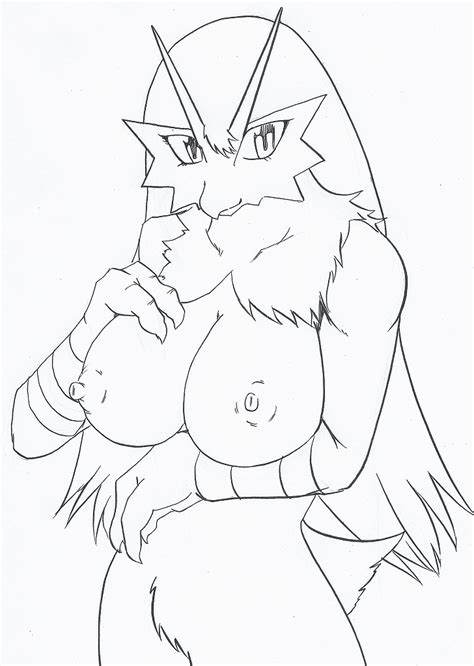 Rule 34 Blaziken Breasts Female Female Only Front View Monochrome