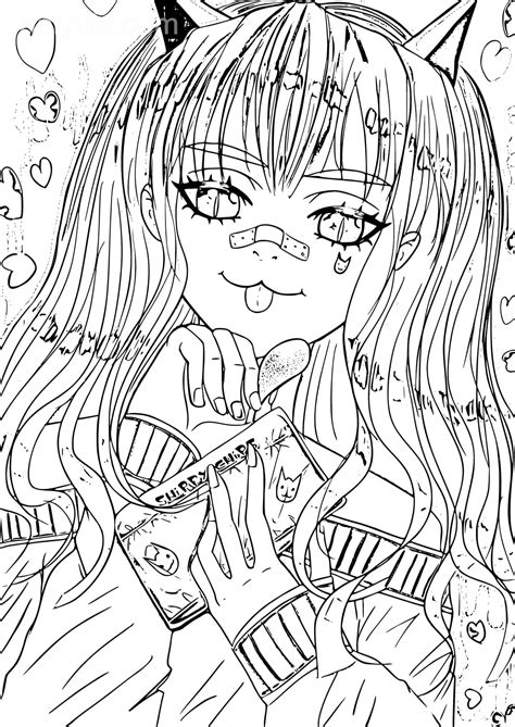 Coloriages Anime Fille Chat