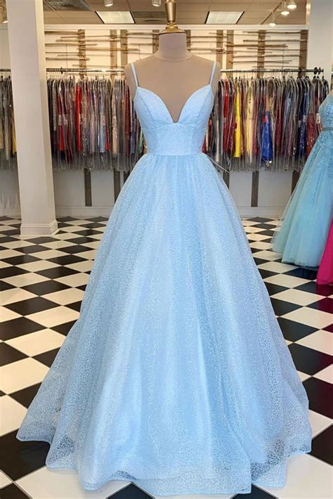 Shiny Sequins V Neck Blue Long Prom Dress Sparkly Blue Formal Graduat