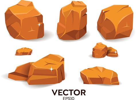 Cartoon Set Of Stones Rocks And Stones In Isometric 3d Flat Style Set
