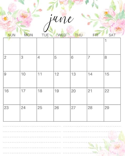 Cute June 2019 Calendar Printable Hd Wallpaper Floral Design