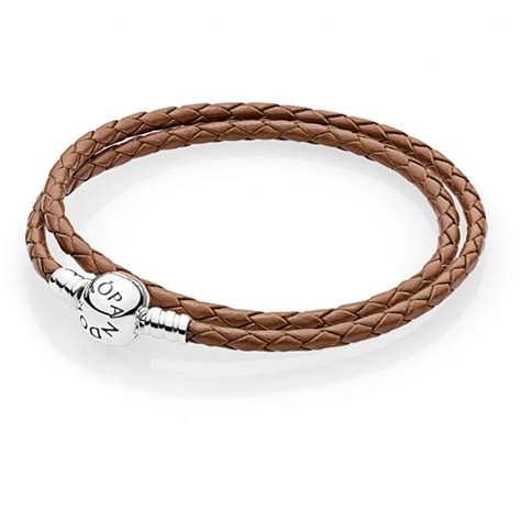 Pandora Double Round Clasp Brown Leather Bracelet Jewellery From